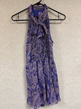 Zara Purple Paisley sheer Sleeveless Tie-Neck Romper Dress